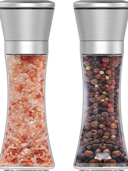 180ml 유리 후추 분쇄기 스테인리스 스틸 소금 및 후추 분쇄기 세트
