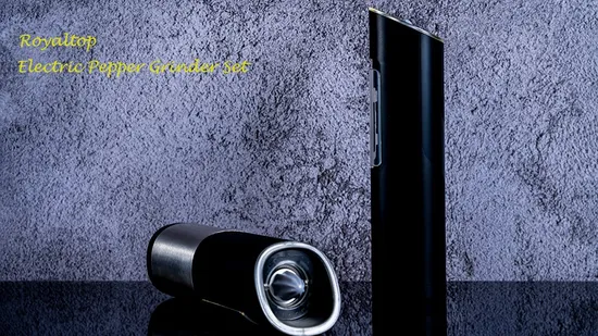 주방용 블랙 프로스티드 플라스틱 스테인리스 스틸 중력식 향신료 분쇄기 전기 소금 및 후추 분쇄기 세트