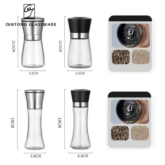 도매 100ml 200ml 3oz 7oz 핸드밀 분쇄 소금 및 후추 향신료 셰이커 유리 병 뚜껑 포함 주방 바베큐용